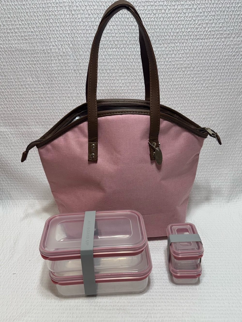 Eco one Pink insulated lunch Tote Bag with Brown  Shoulder Bag and container